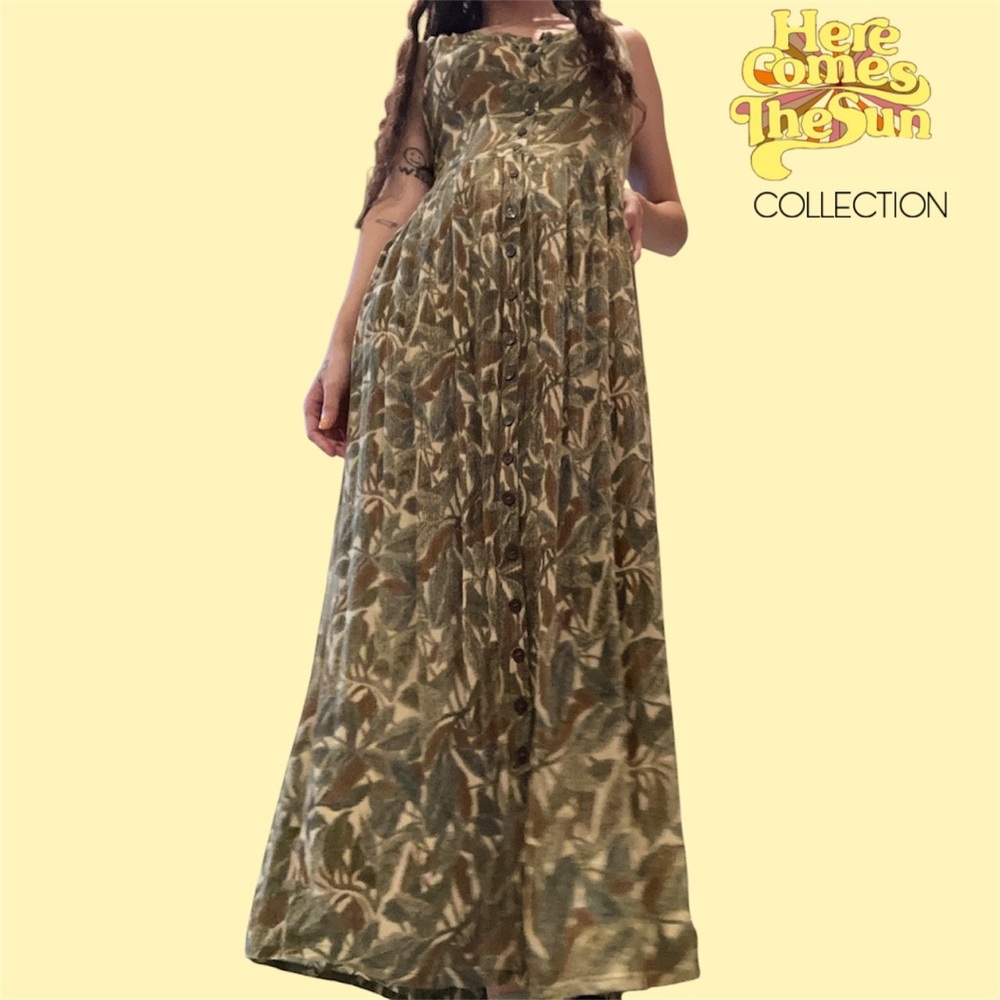 Vintage 1990 BoHo Hot Date Green Maxi Dress